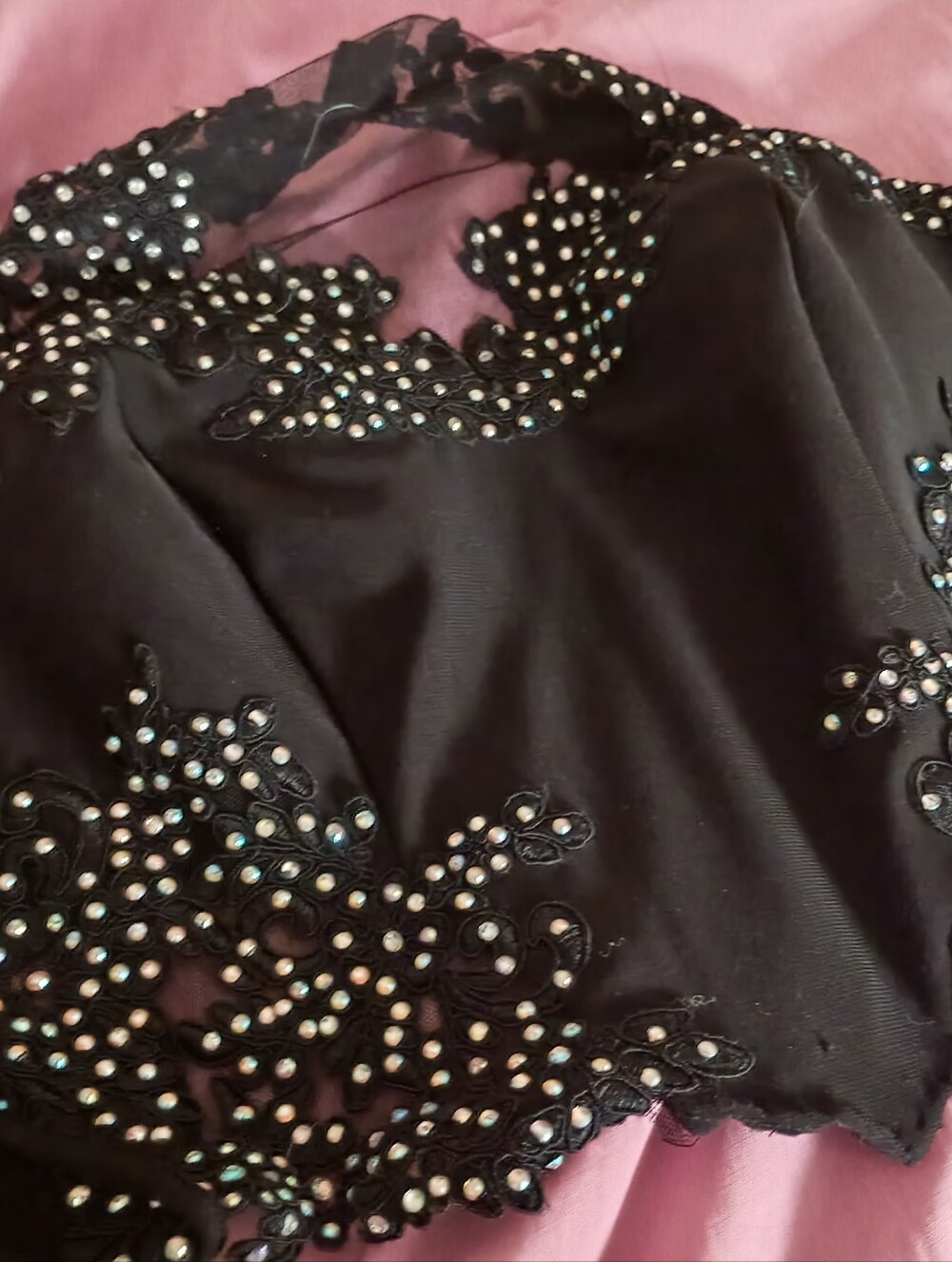 Lacey Jeweled Halter Top with Boning (Zipper Repair Needed)